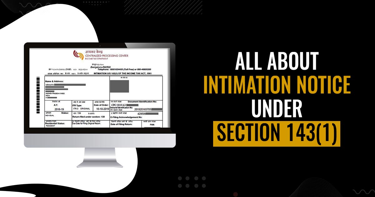 Intimation Received Under Section 143(1) Of Income Tax Act